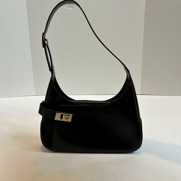 Black Salvatore Ferragamo Gancini Hobo Shoulder Bag with dust bag AQ-210170 - Picture 6 of 15